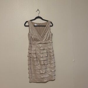 London Times Cream and Gold Asymmetrical Sheath Dress